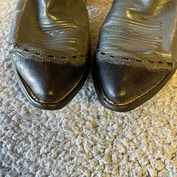 Nocona Imperial Snake Skin Cowboy Boots Men 8.5 E Wide Black Gray Toe C406E VTG